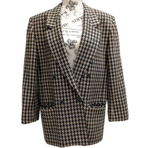 Garey Petites women's vintage houndstooth double breasted oversized wool blazer